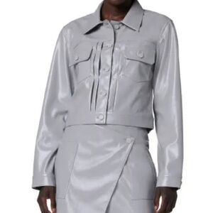 NWT Hudson Jeans Lola Metallic Gray Faux Leather Cropped Jacket S